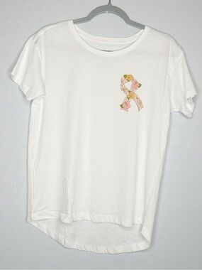 Fighting Eel White Short Sleeve Tee with Pink & Green Ribbon Graphic XS
